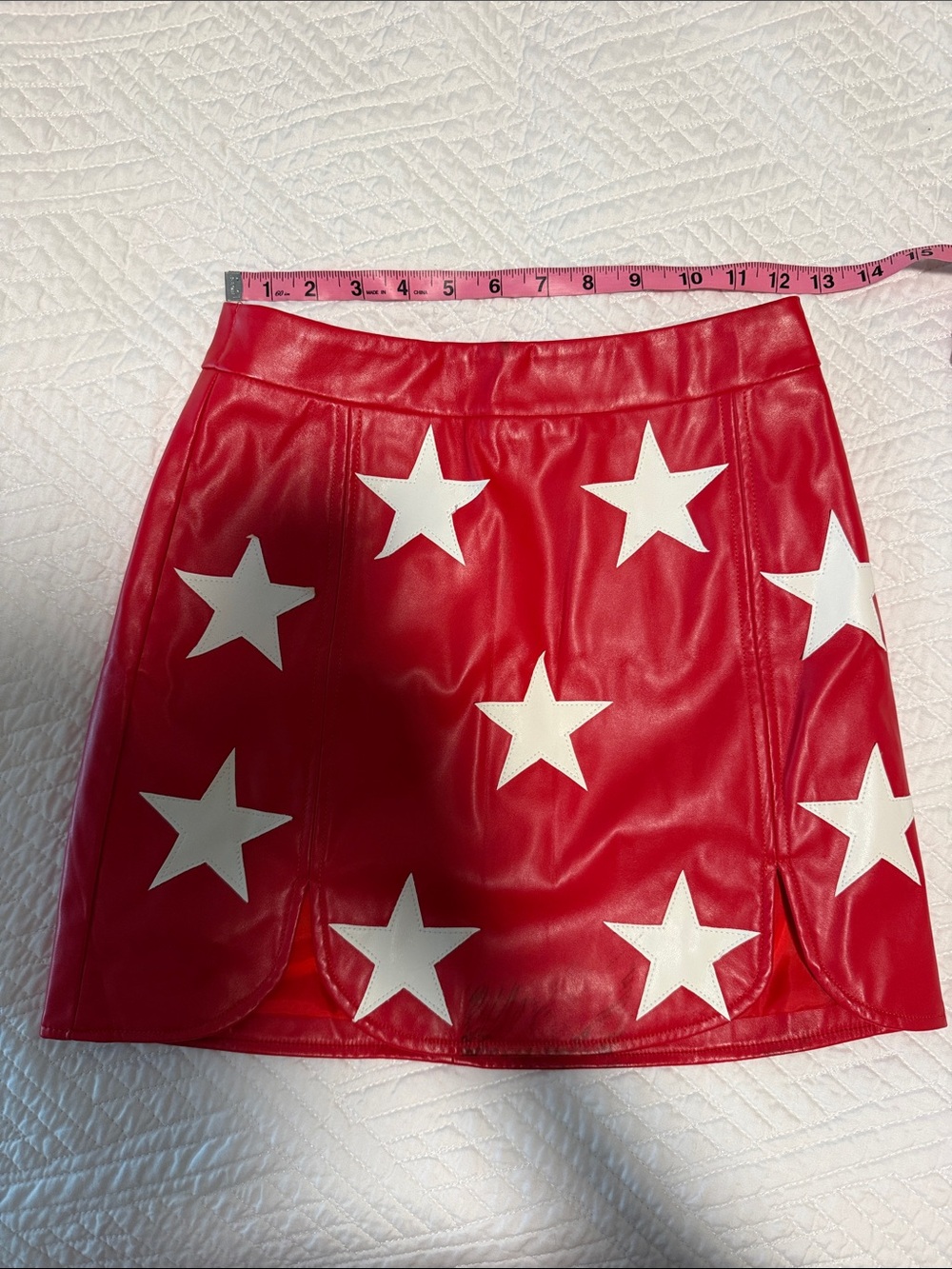 Red Star-Print Faux Leather Mini Skirt